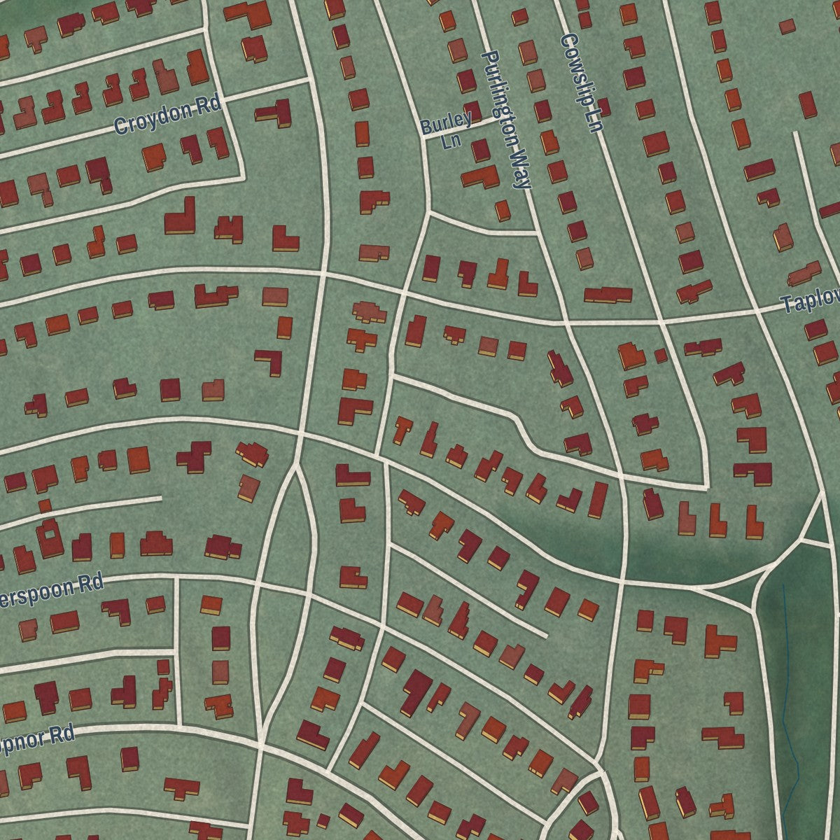Close-up of the map of Homeland, Maryland print showing street and building detail
