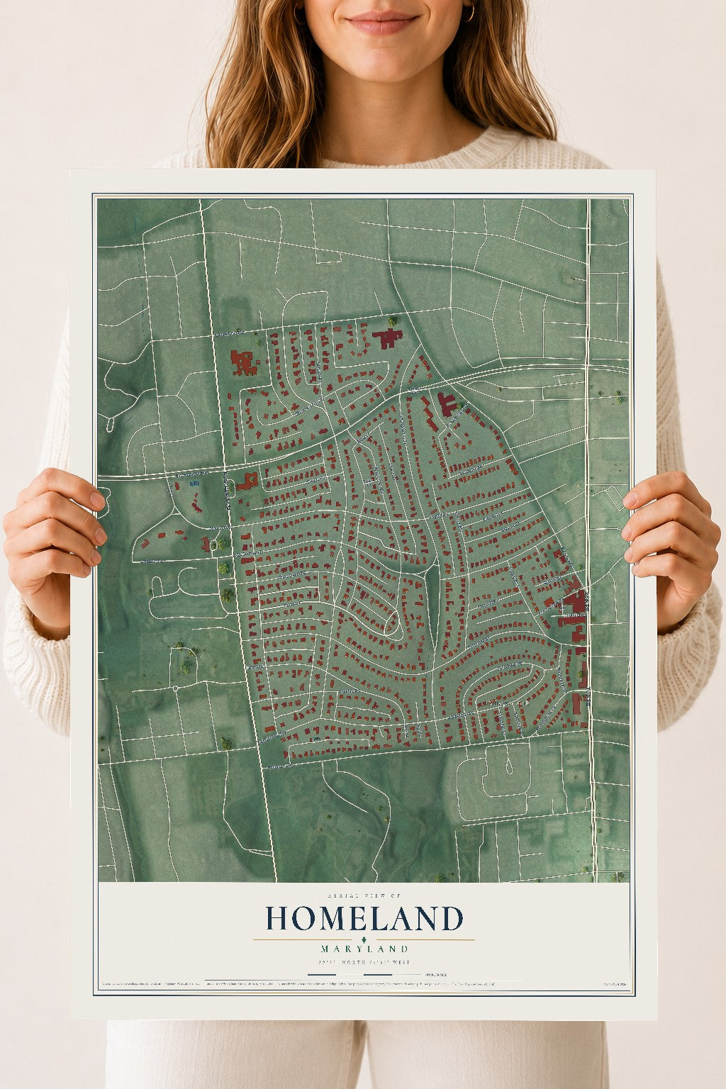 Map of Homeland, Maryland, 18 x 24 inch unframed archival matte print