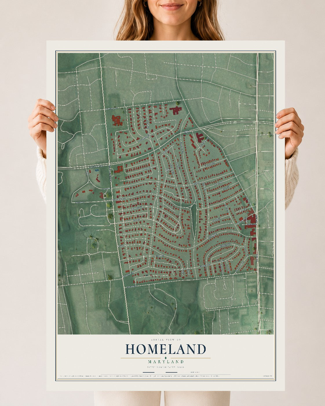 Map of Homeland, Maryland, 24 x 36 inch unframed archival matte print