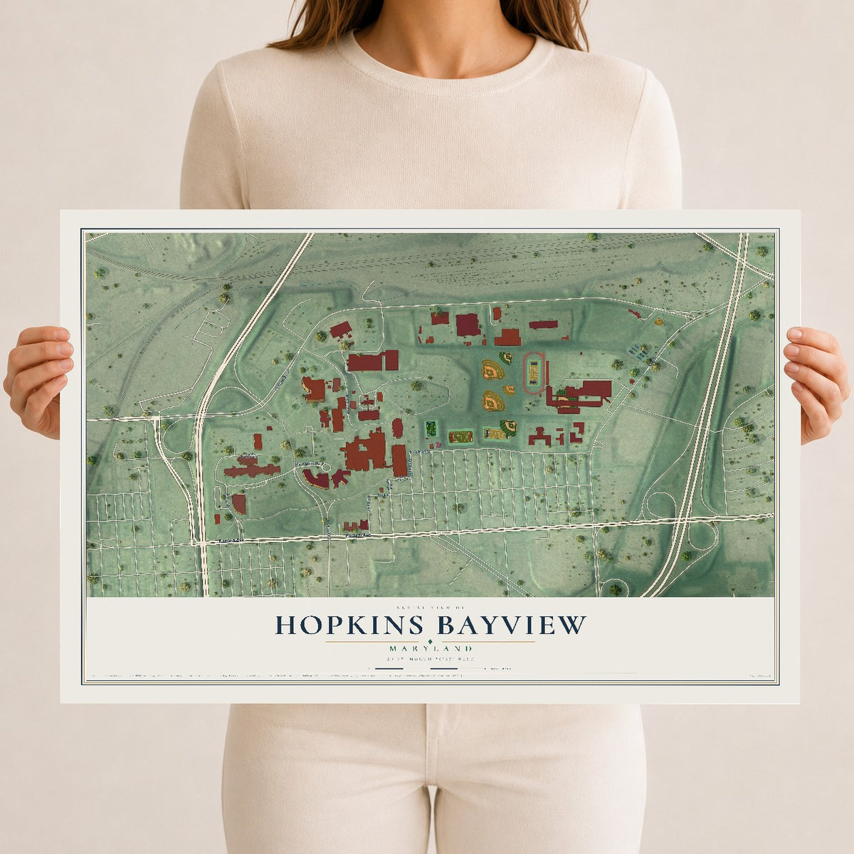 Map of Hopkins Bayview, Maryland, 12 x 18 inch unframed archival matte print