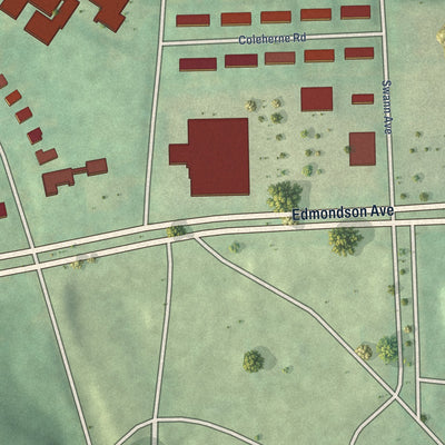 Second close-up of the map of Hunting Ridge, Maryland print showing more streets and buildings