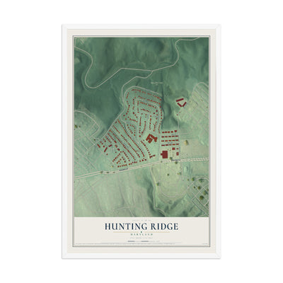 Map of Hunting Ridge, Maryland, 12 x 18 inch print in a white wood frame