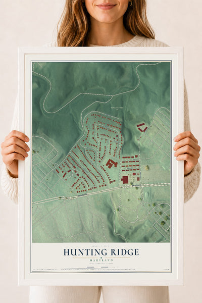 Map of Hunting Ridge, Maryland, 18 x 24 inch print in a white wood frame