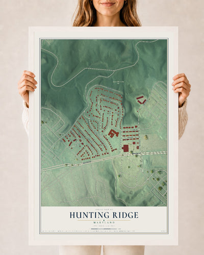 Map of Hunting Ridge, Maryland, 24 x 36 inch print in a white wood frame