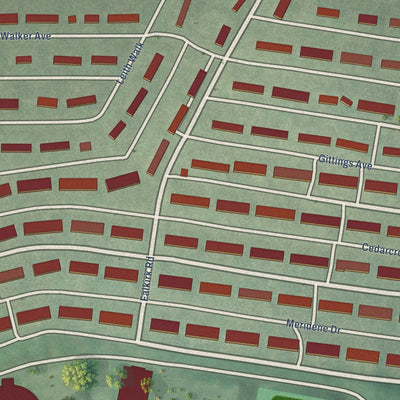 Close-up of the map of Idlewood, Maryland print showing street and building detail