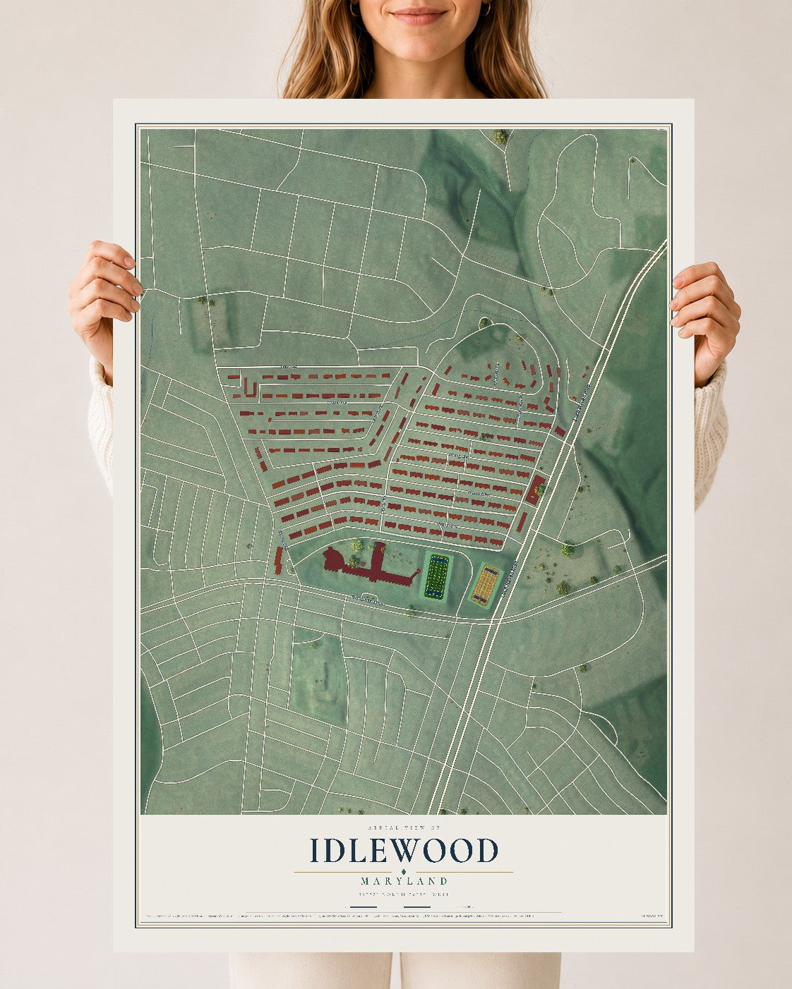Map of Idlewood, Maryland, 24 x 36 inch unframed archival matte print
