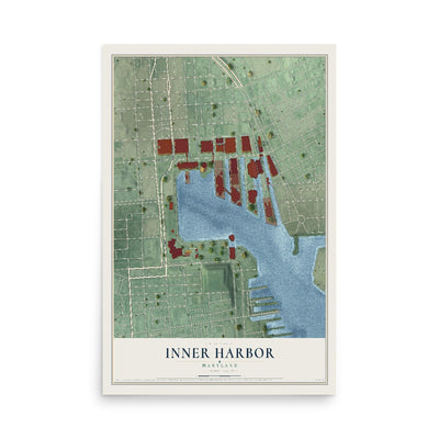 Map of Inner Harbor, Maryland, 12 x 18 inch unframed archival matte print