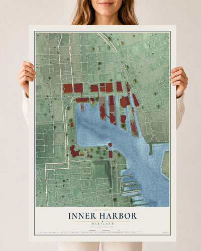Map of Inner Harbor, Maryland, 24 x 36 inch unframed archival matte print