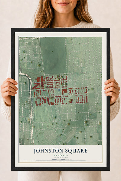 Map of Johnston Square, Maryland, 18 x 24 inch print in a black wood frame