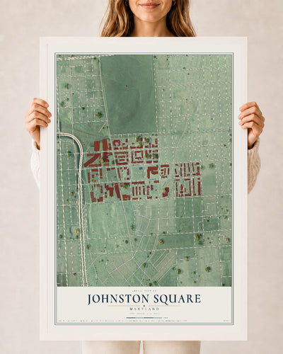 Map of Johnston Square, Maryland, 24 x 36 inch print in a white wood frame