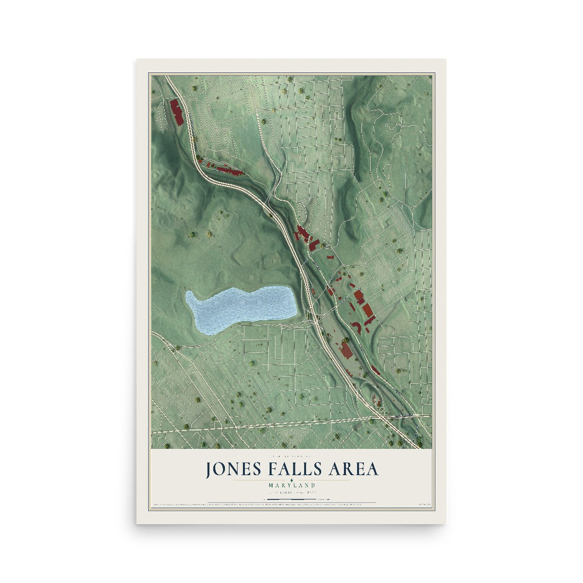 Map of Jones Falls Area, Maryland, 12 x 18 inch unframed archival matte print