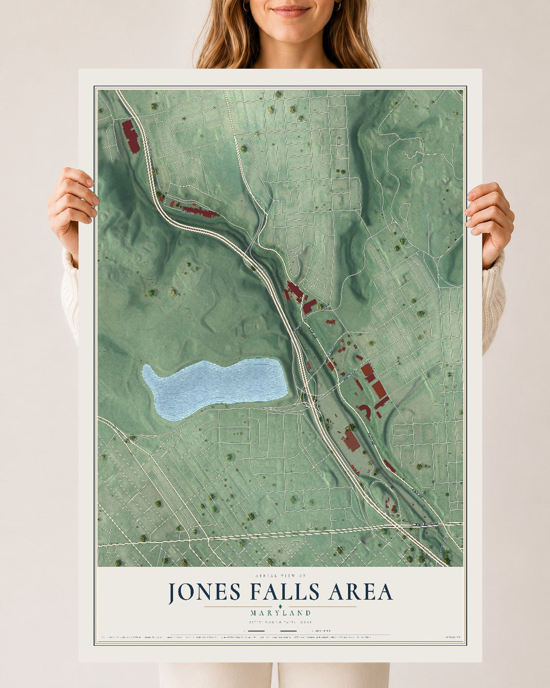 Map of Jones Falls Area, Maryland, 24 x 36 inch unframed archival matte print