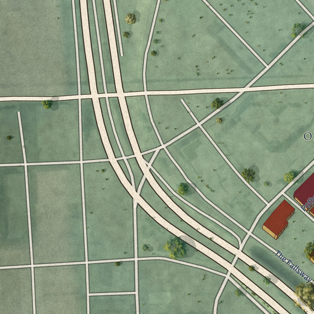 Second close-up of the map of Jonestown, Maryland print showing more streets and buildings