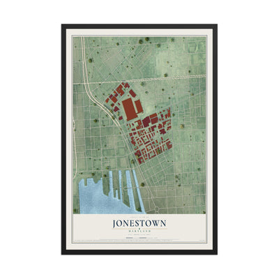 Map of Jonestown, Maryland, 12 x 18 inch print in a black wood frame