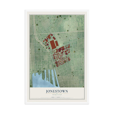Map of Jonestown, Maryland, 12 x 18 inch print in a white wood frame