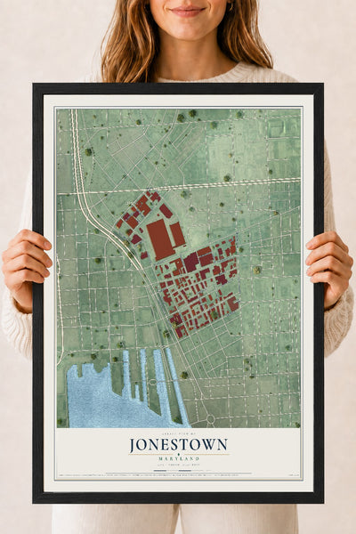 Map of Jonestown, Maryland, 18 x 24 inch print in a black wood frame