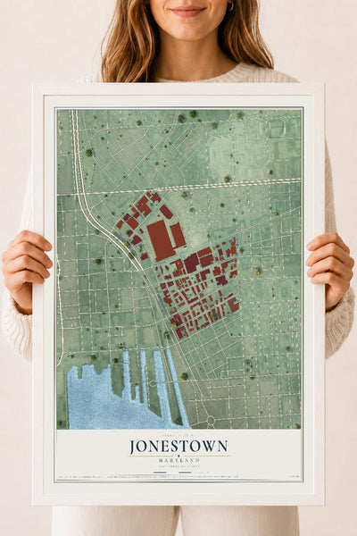 Map of Jonestown, Maryland, 18 x 24 inch print in a white wood frame