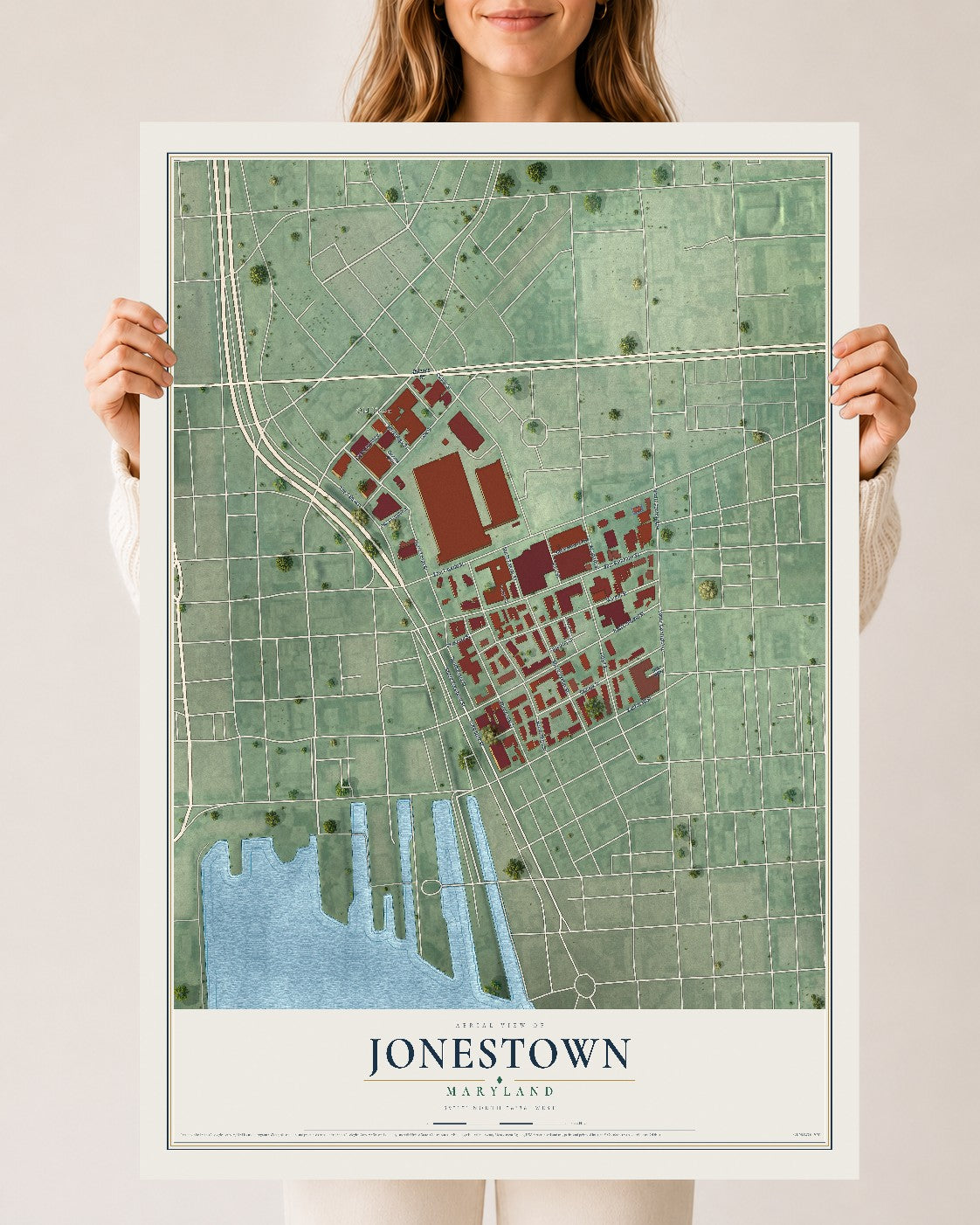 Map of Jonestown, Maryland, 24 x 36 inch unframed archival matte print
