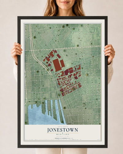 Map of Jonestown, Maryland, 24 x 36 inch print in a black wood frame