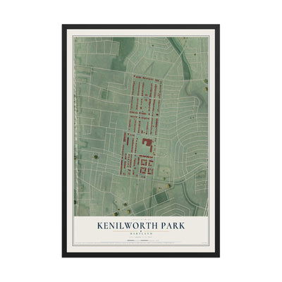 Map of Kenilworth Park, Maryland, 12 x 18 inch print in a black wood frame