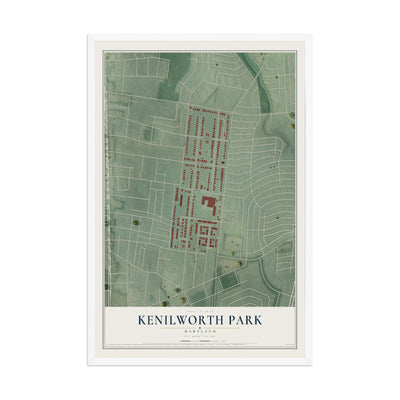 Map of Kenilworth Park, Maryland, 12 x 18 inch print in a white wood frame