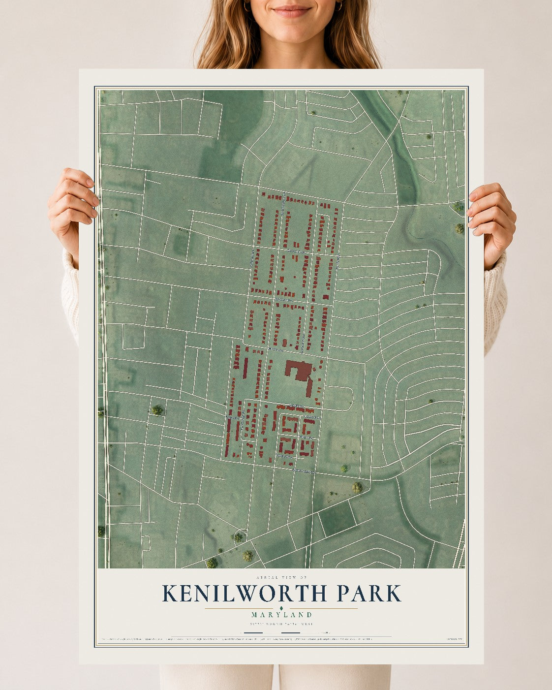 Map of Kenilworth Park, Maryland, 24 x 36 inch unframed archival matte print