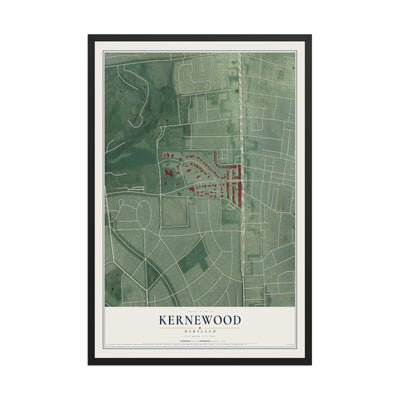 Map of Kernewood, Maryland, 12 x 18 inch print in a black wood frame