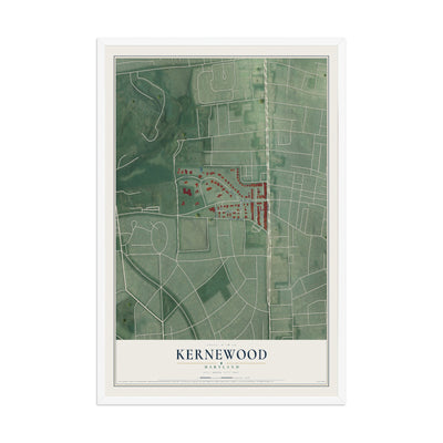 Map of Kernewood, Maryland, 12 x 18 inch print in a white wood frame
