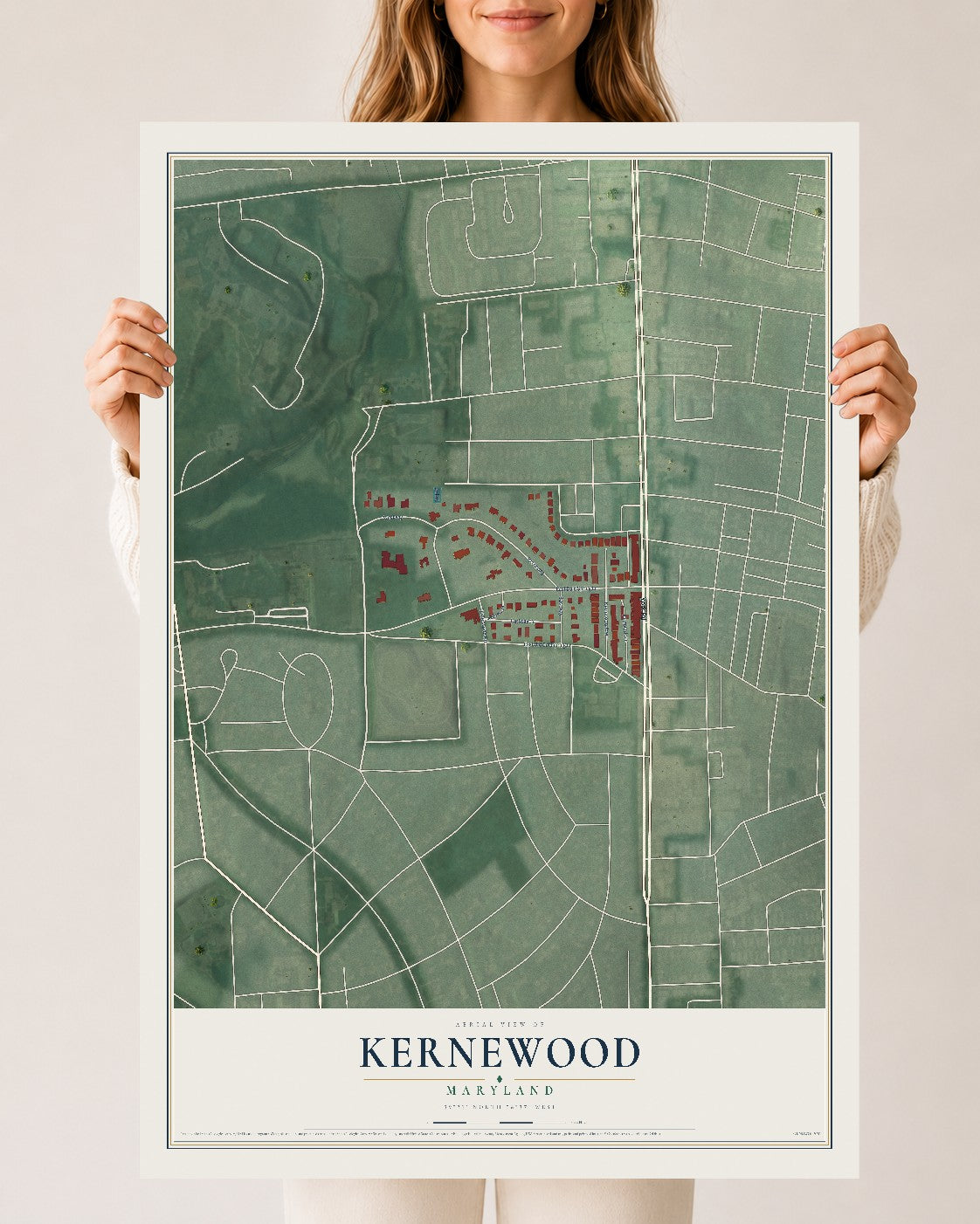 Map of Kernewood, Maryland, 24 x 36 inch unframed archival matte print