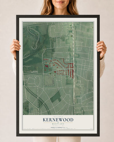 Map of Kernewood, Maryland, 24 x 36 inch print in a black wood frame
