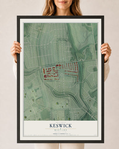 Map of Keswick, Maryland, 24 x 36 inch print in a black wood frame
