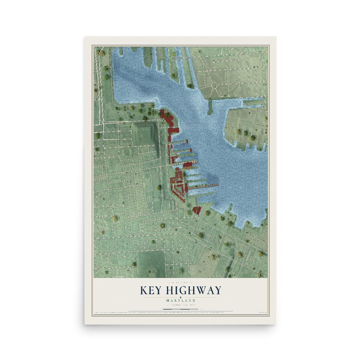 Map of Key Highway, Maryland, 12 x 18 inch unframed archival matte print