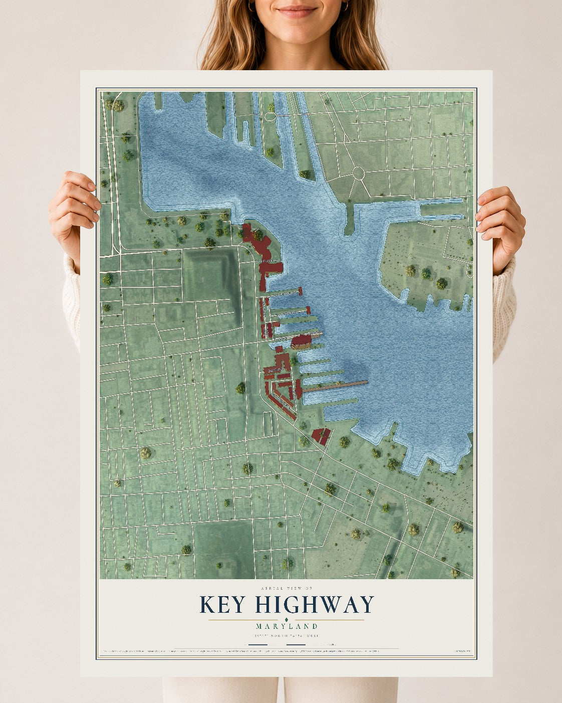 Map of Key Highway, Maryland, 24 x 36 inch unframed archival matte print