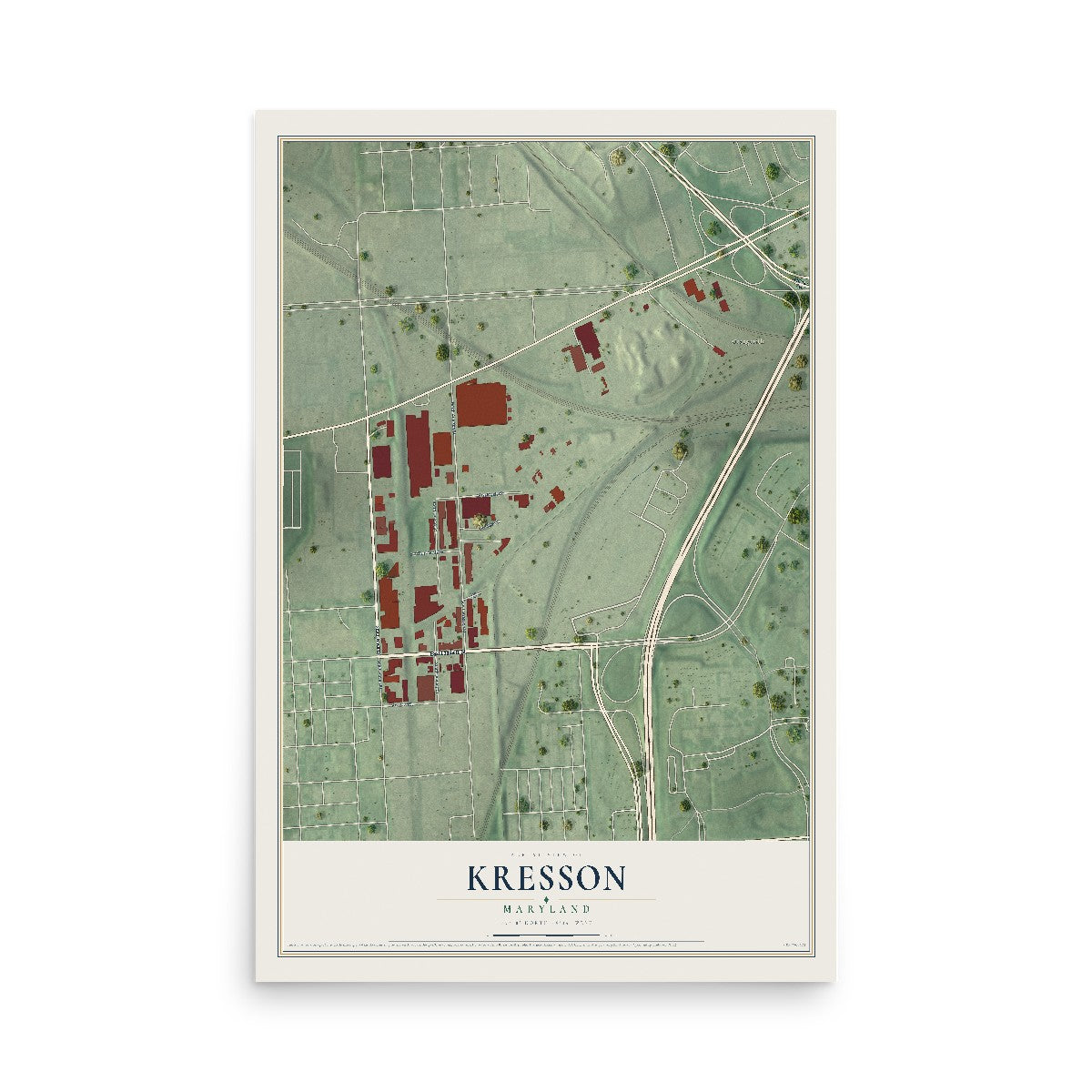 Map of Kresson, Maryland, 12 x 18 inch unframed archival matte print