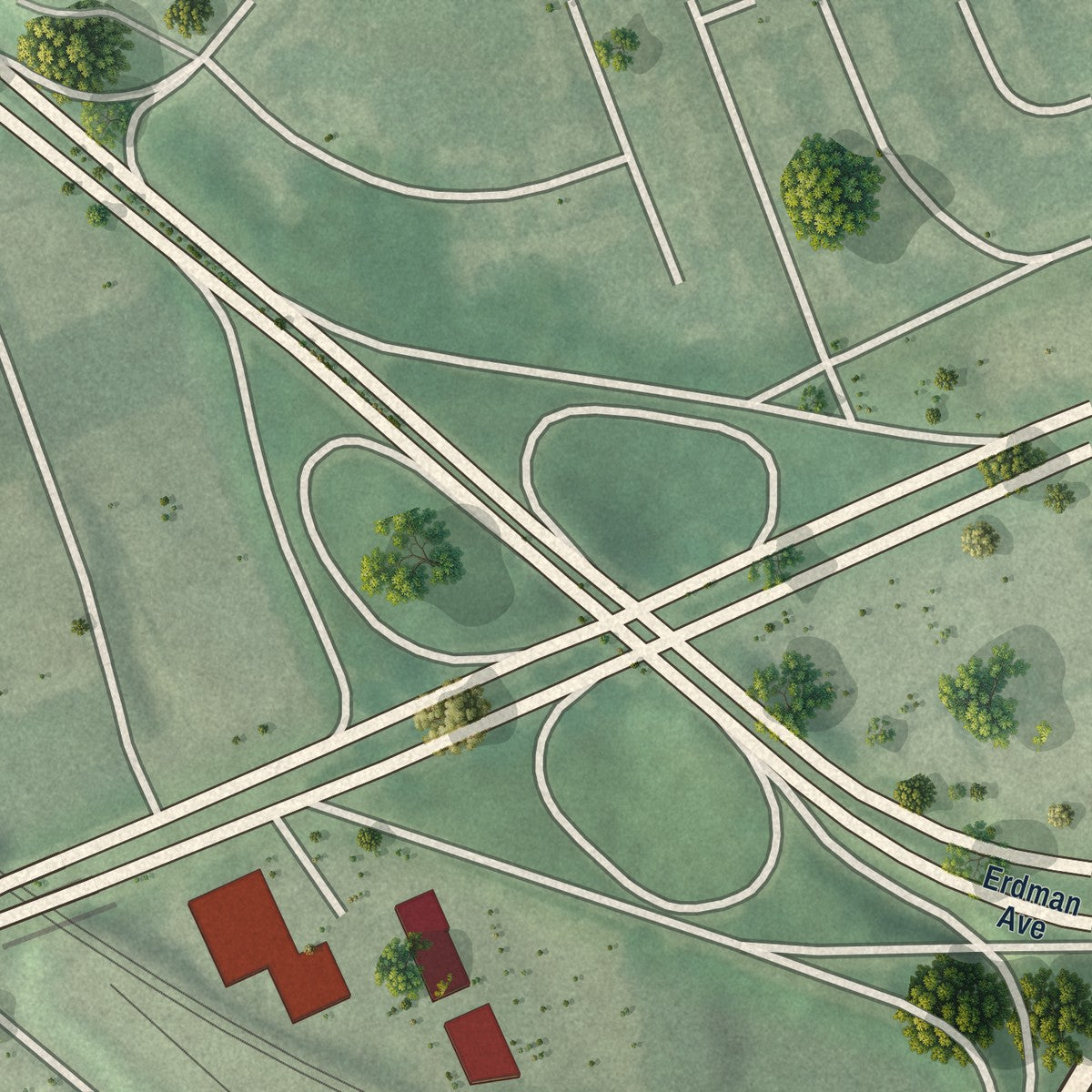 Second close-up of the map of Kresson, Maryland print showing more streets and buildings
