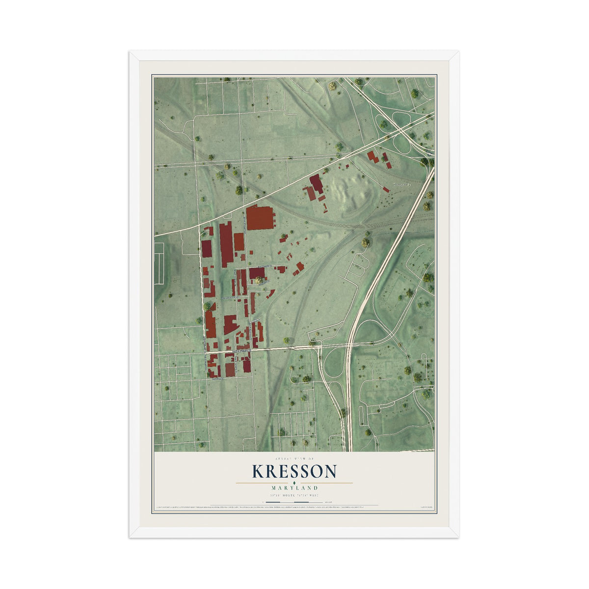 Map of Kresson, Maryland, 12 x 18 inch print in a white wood frame