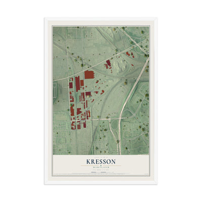 Map of Kresson, Maryland, 12 x 18 inch print in a white wood frame