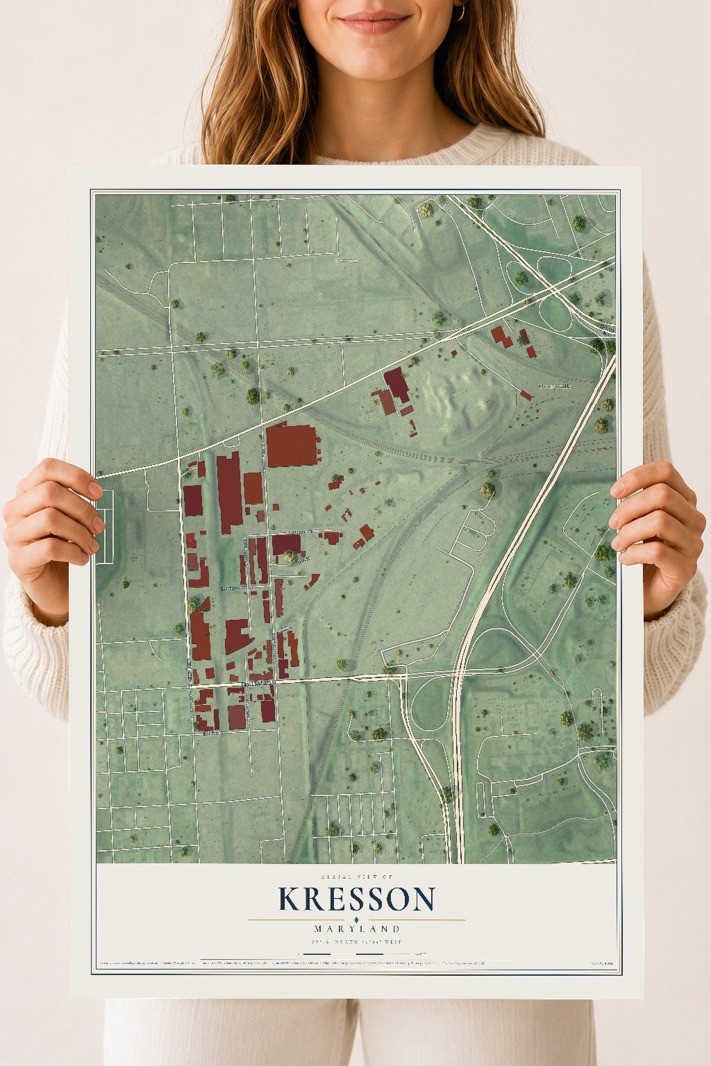 Map of Kresson, Maryland, 18 x 24 inch unframed archival matte print