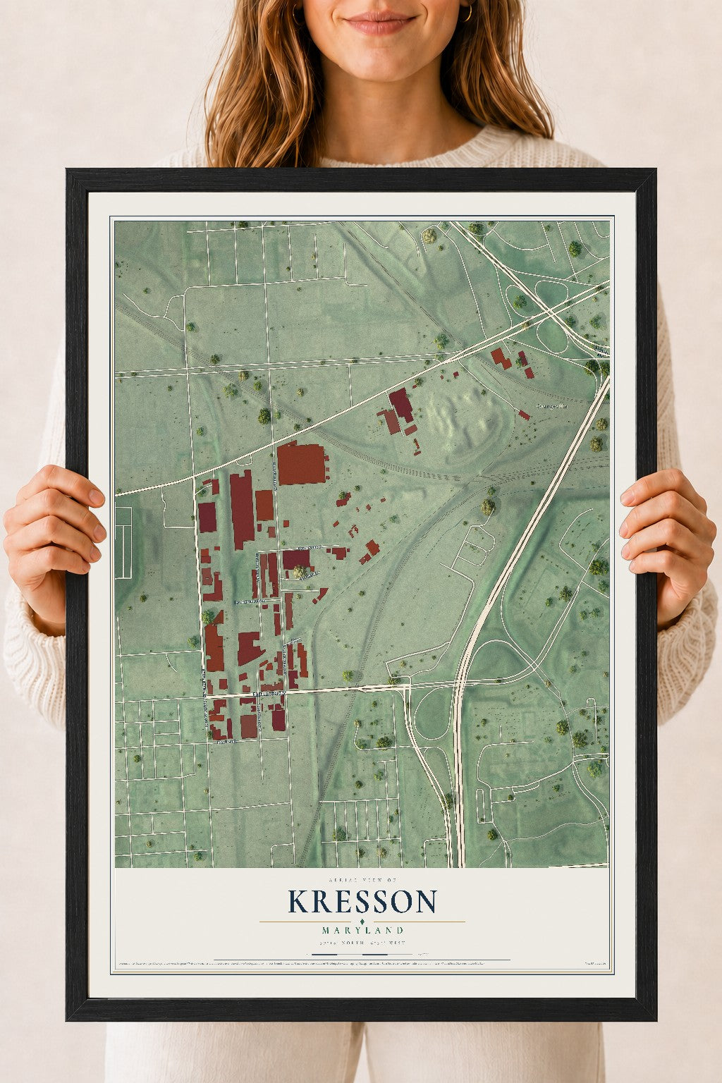 Map of Kresson, Maryland, 18 x 24 inch print in a black wood frame