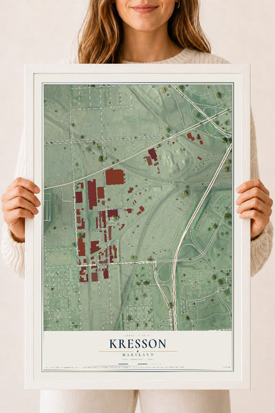 Map of Kresson, Maryland, 18 x 24 inch print in a white wood frame