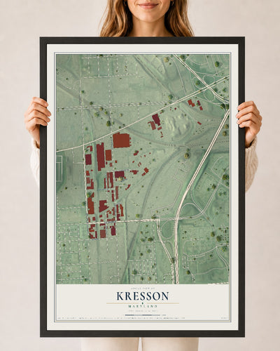 Map of Kresson, Maryland, 24 x 36 inch print in a black wood frame