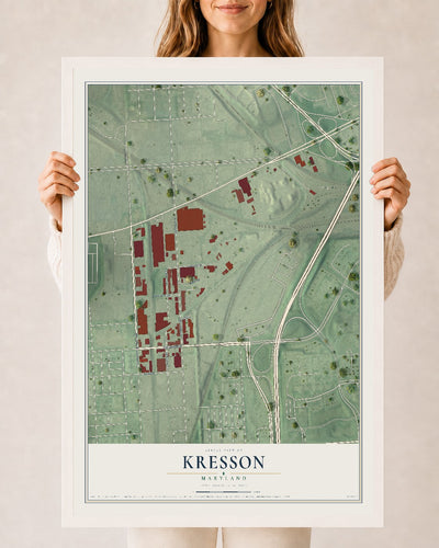 Map of Kresson, Maryland, 24 x 36 inch print in a white wood frame