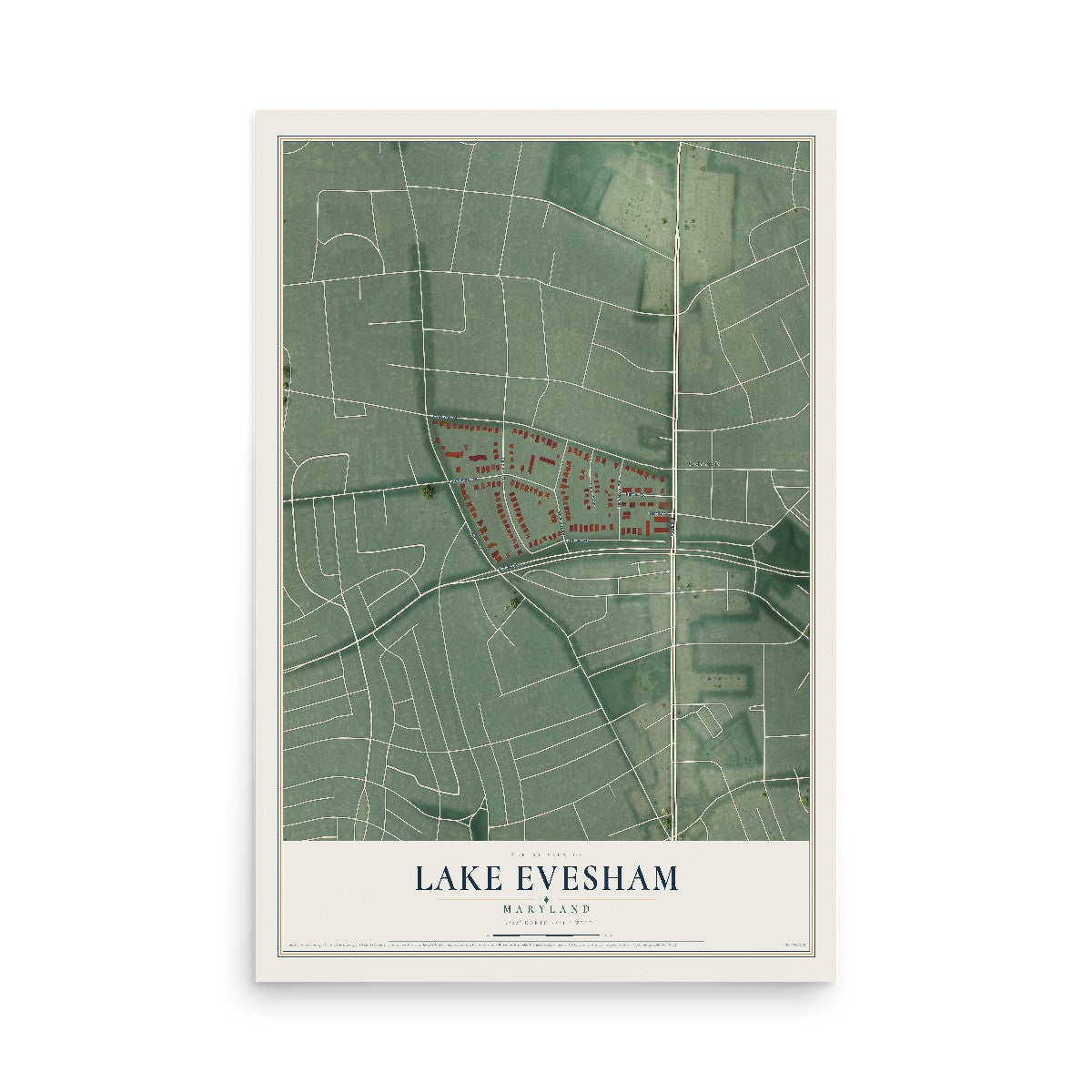 Map of Lake Evesham, Maryland, 12 x 18 inch unframed archival matte print