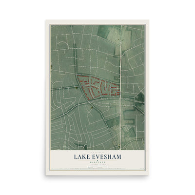 Map of Lake Evesham, Maryland, 12 x 18 inch unframed archival matte print