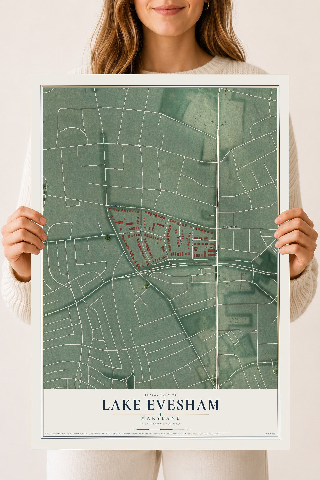 Map of Lake Evesham, Maryland, 18 x 24 inch unframed archival matte print