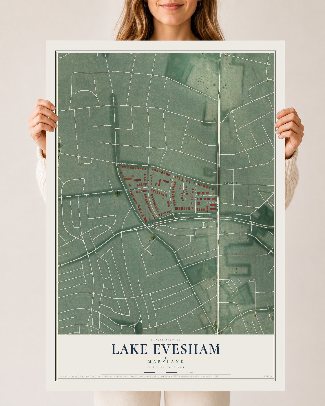 Map of Lake Evesham, Maryland, 24 x 36 inch unframed archival matte print