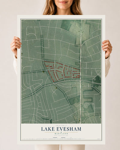 Map of Lake Evesham, Maryland, 24 x 36 inch unframed archival matte print