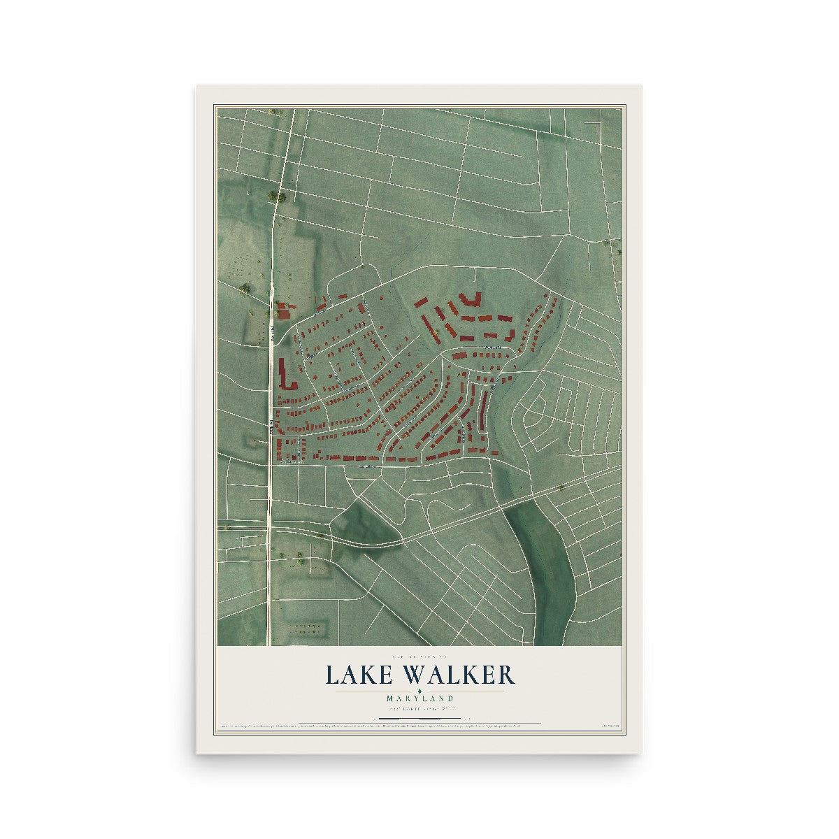 Map of Lake Walker, Maryland, 12 x 18 inch unframed archival matte print