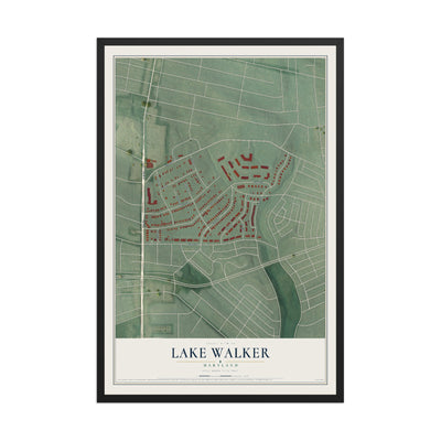 Map of Lake Walker, Maryland, 12 x 18 inch print in a black wood frame