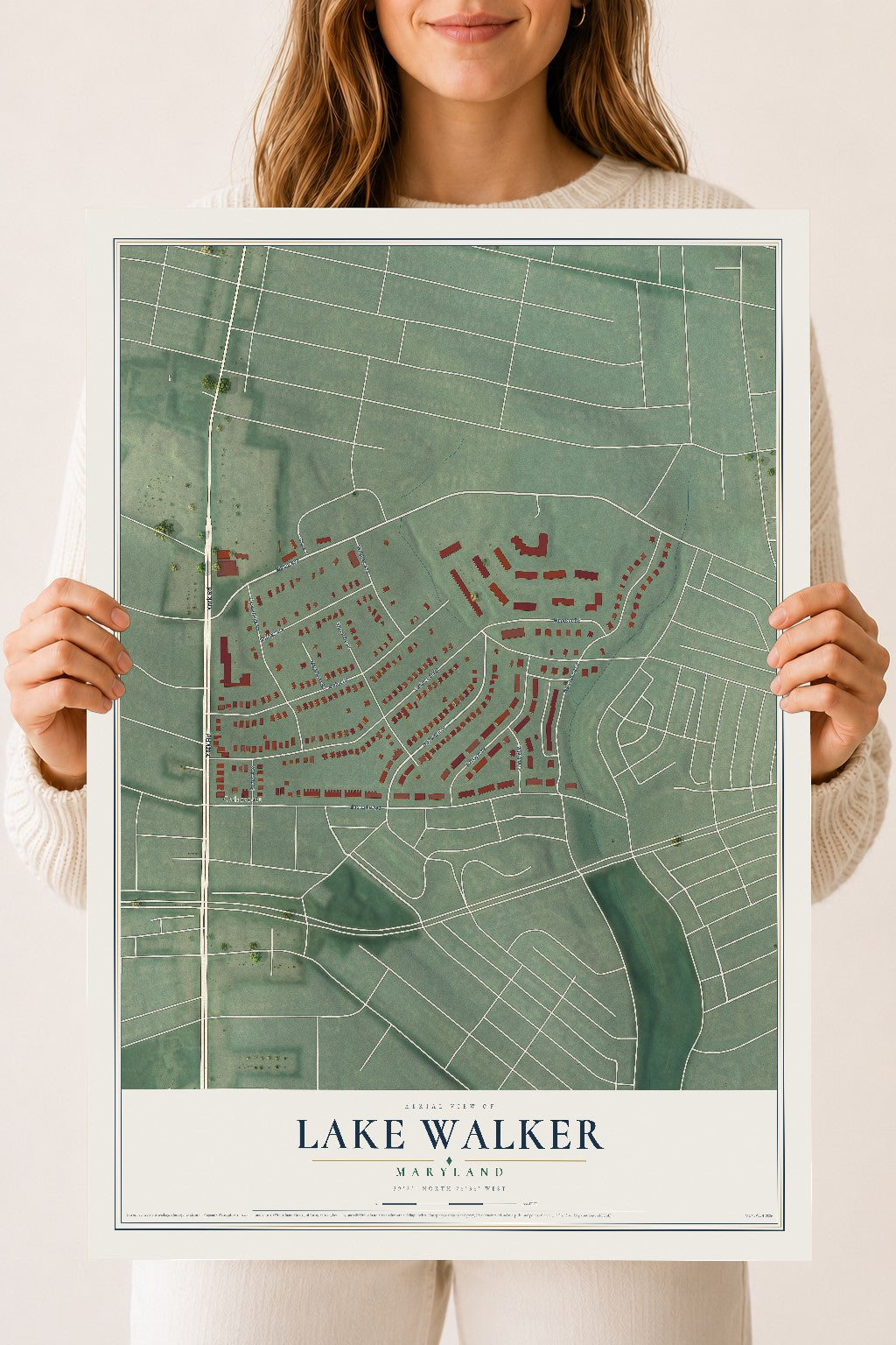 Map of Lake Walker, Maryland, 18 x 24 inch unframed archival matte print